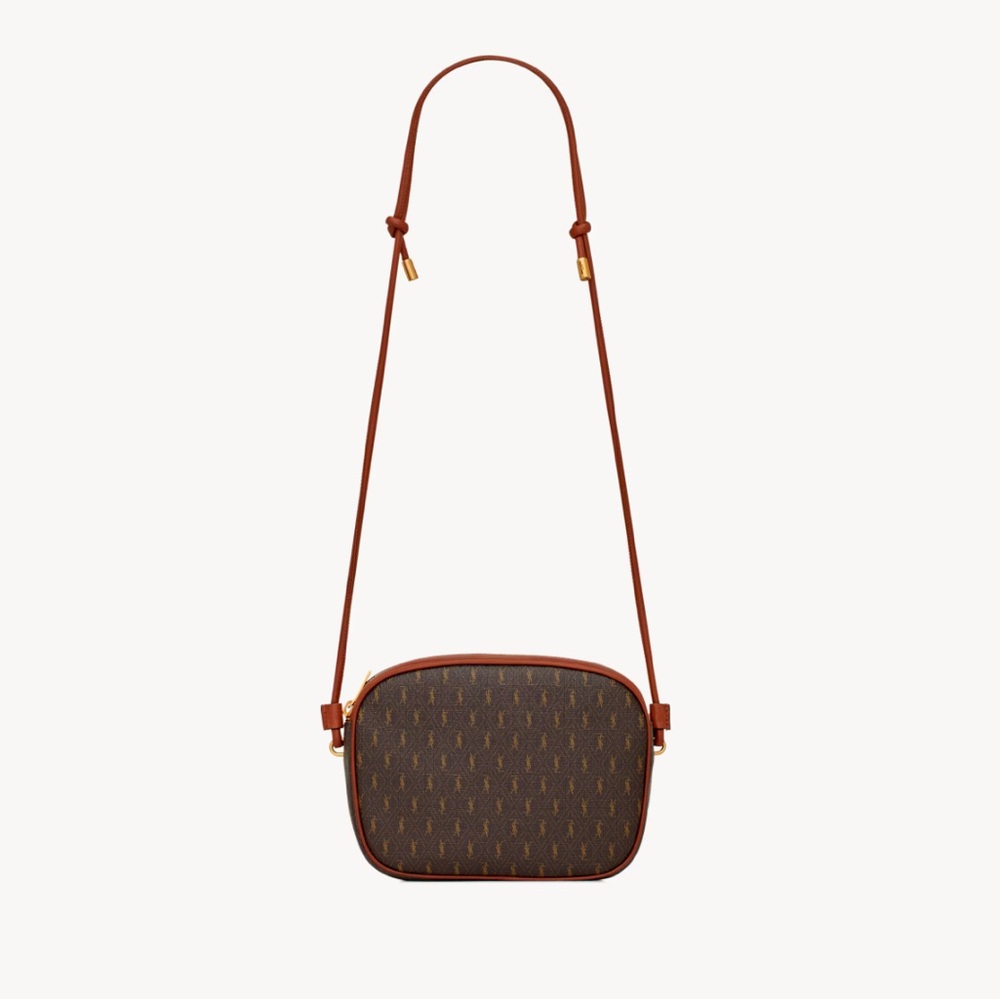 SAINT LAURENT LE MONOGRAMME SMALL CAMERA BAG IN CANVAS AND SMOOTH LEATHER
